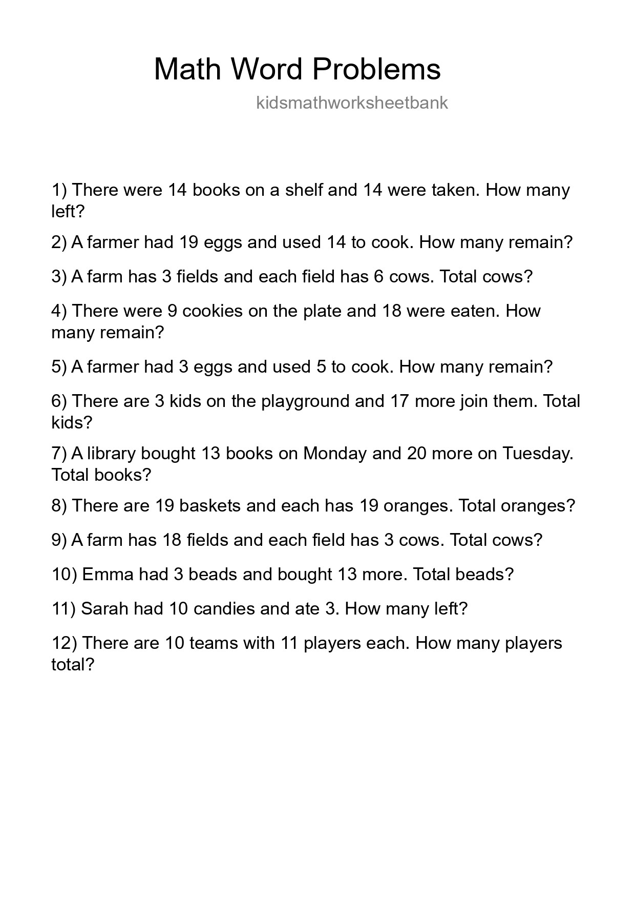 Math Word Problem Worksheet