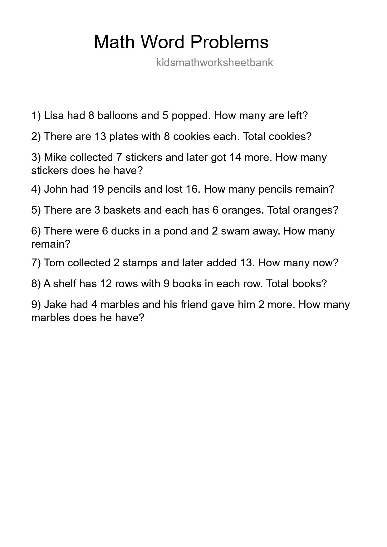 Math Word Problem Worksheet