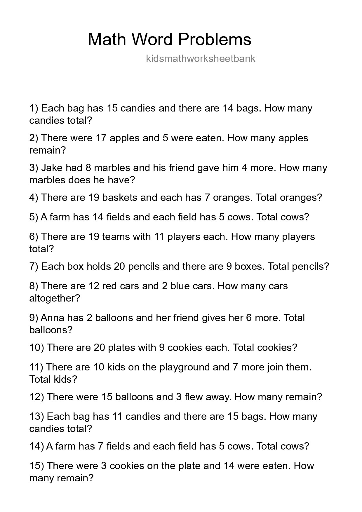 Math Word Problem Worksheet