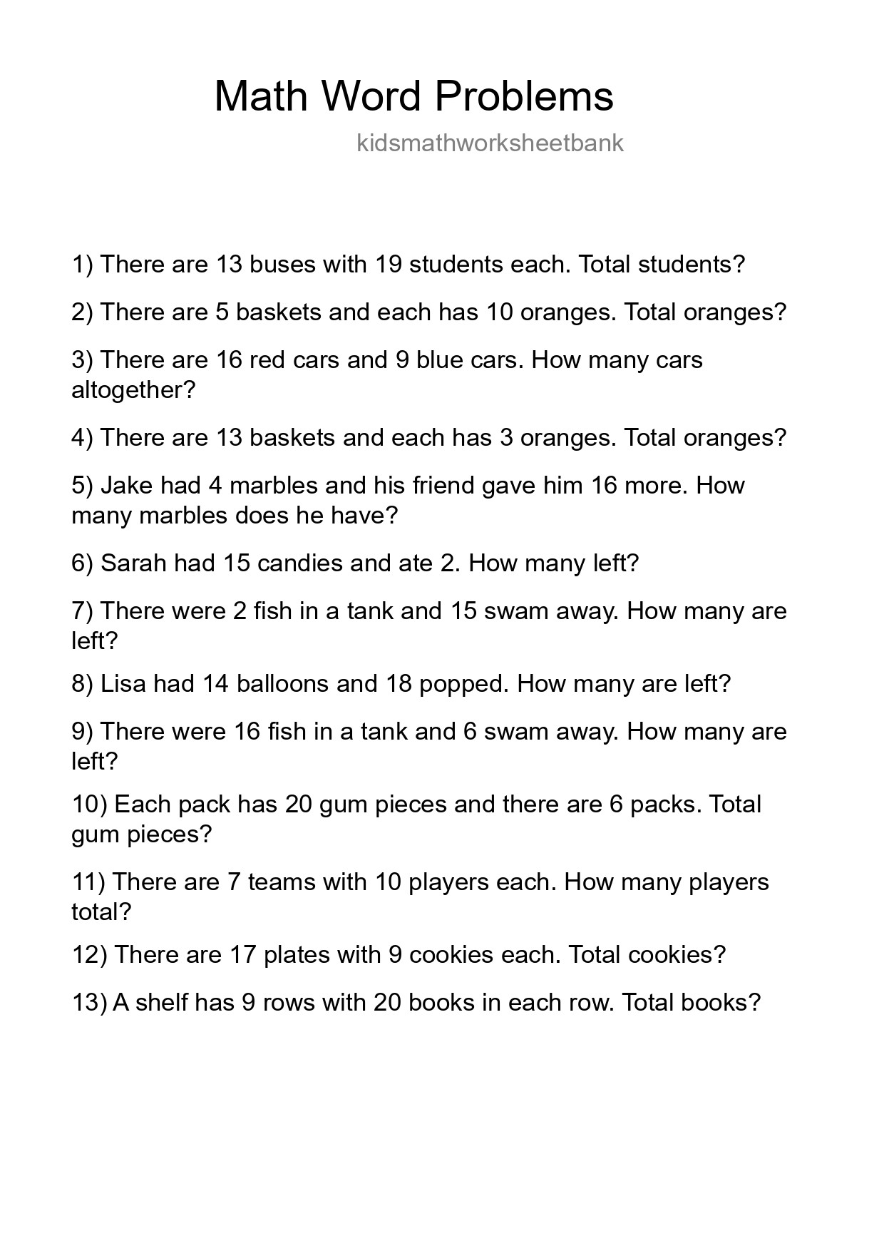 Math Word Problem Worksheet