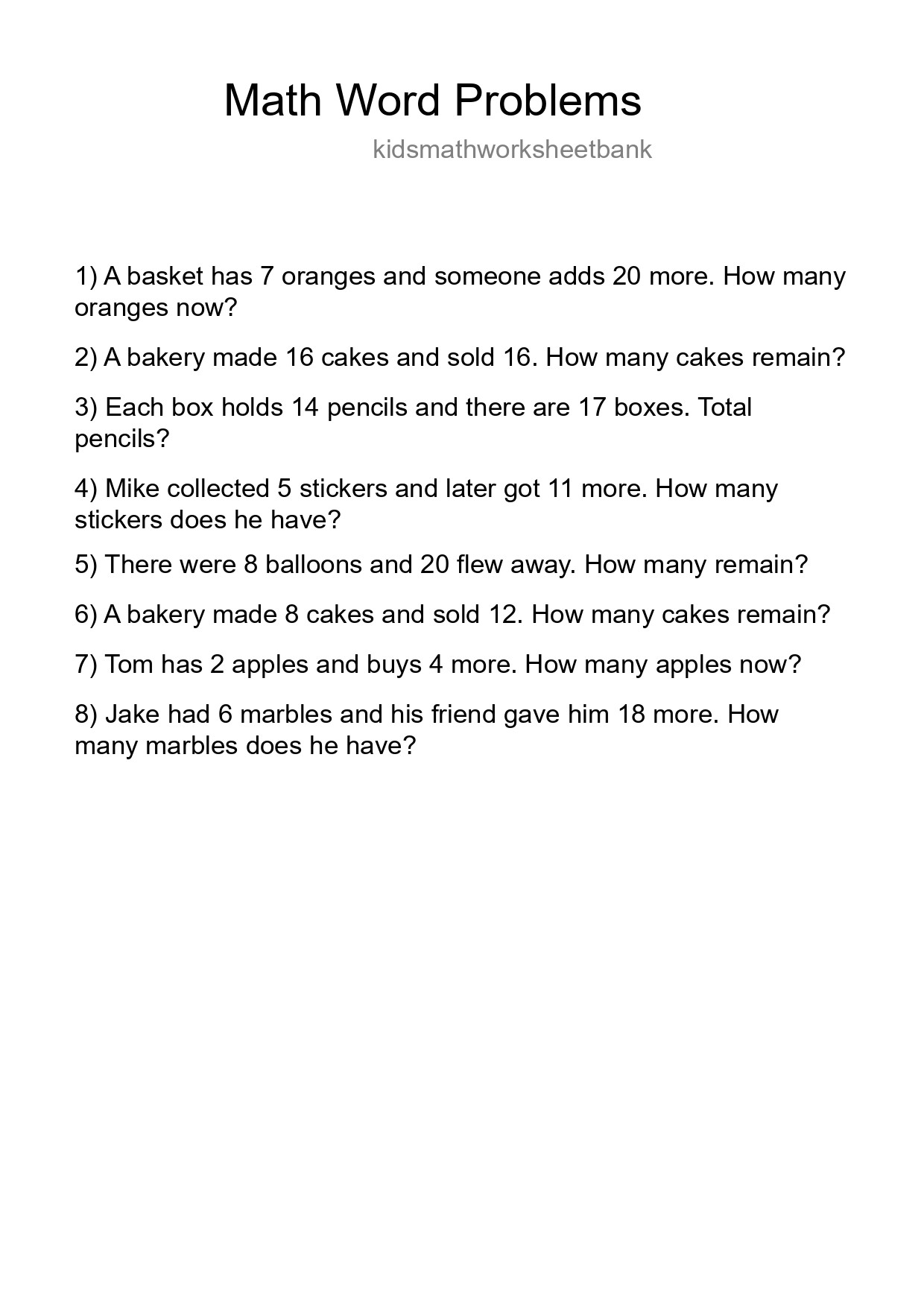 Math Word Problem Worksheet