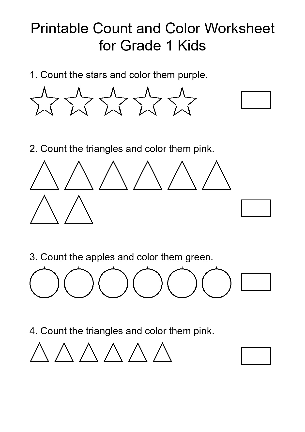 Printable Count and Color Worksheet for Grade 1 Kids