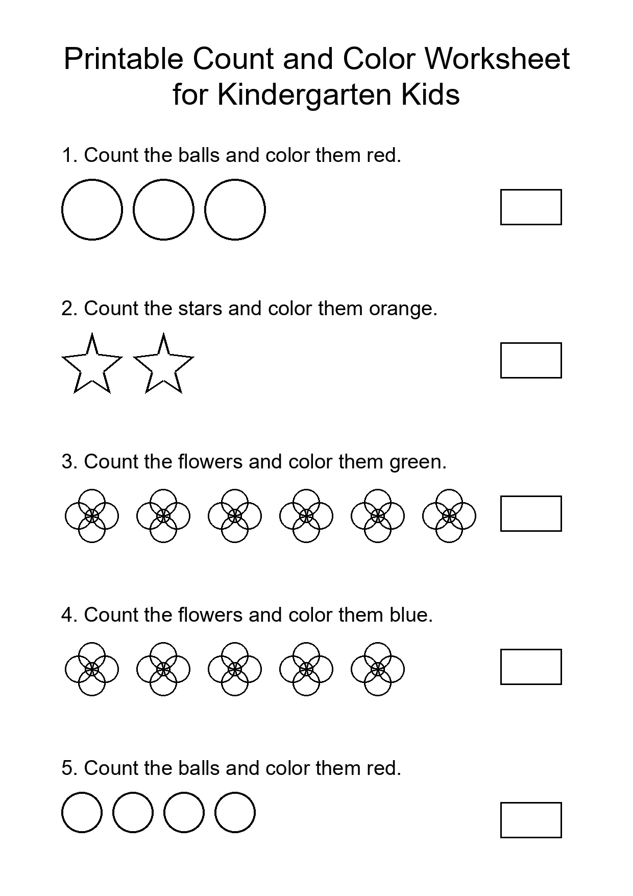 Printable Count and Color Worksheet for Kindergarten Kids