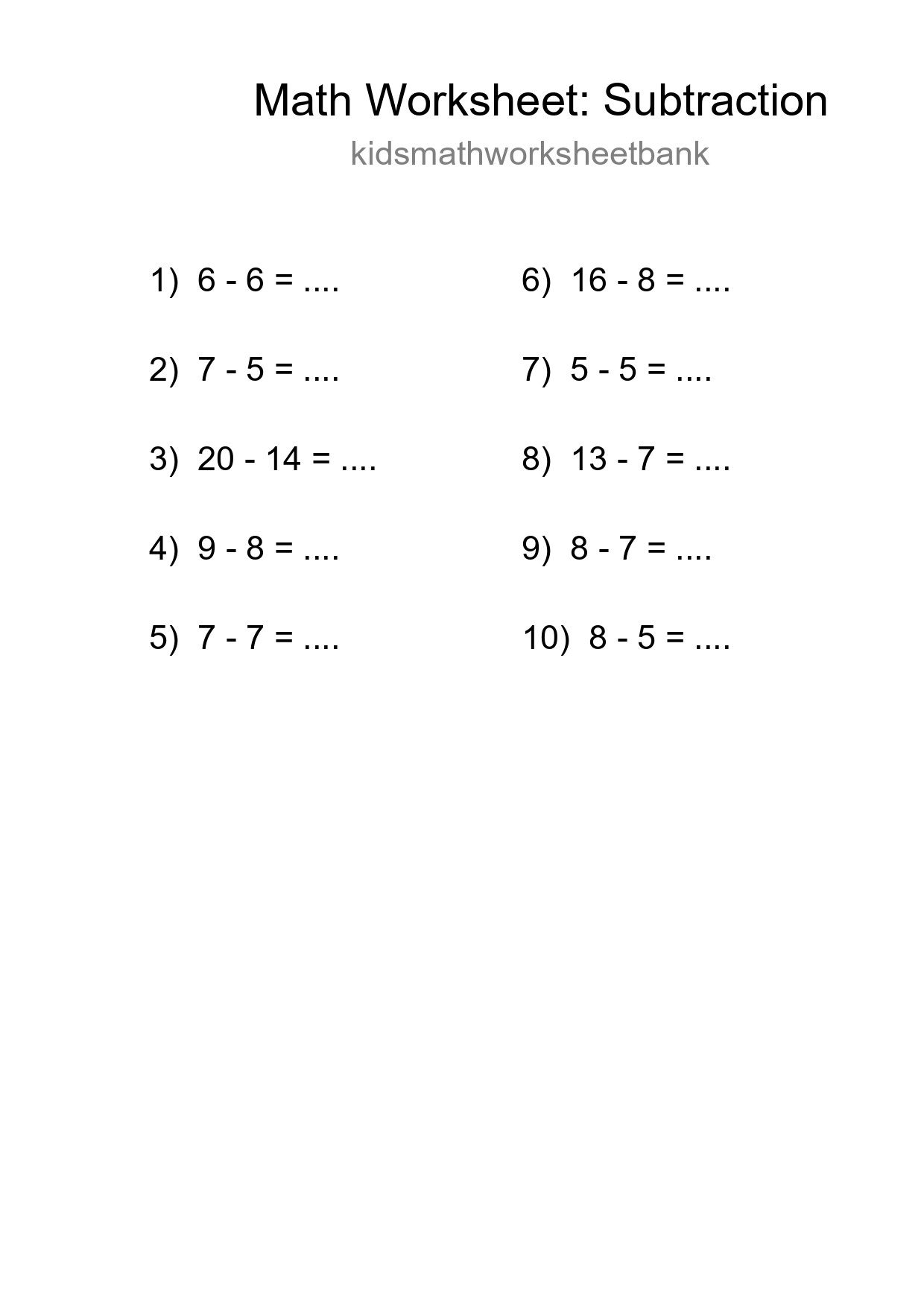 Printable Free 10 Subtraction Math Worksheet For Grade 2 - Part 140