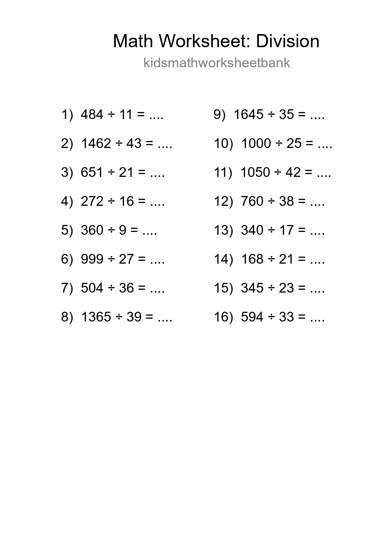 Printable Free 16 Division Math Worksheet For Grade 2 - Part 191