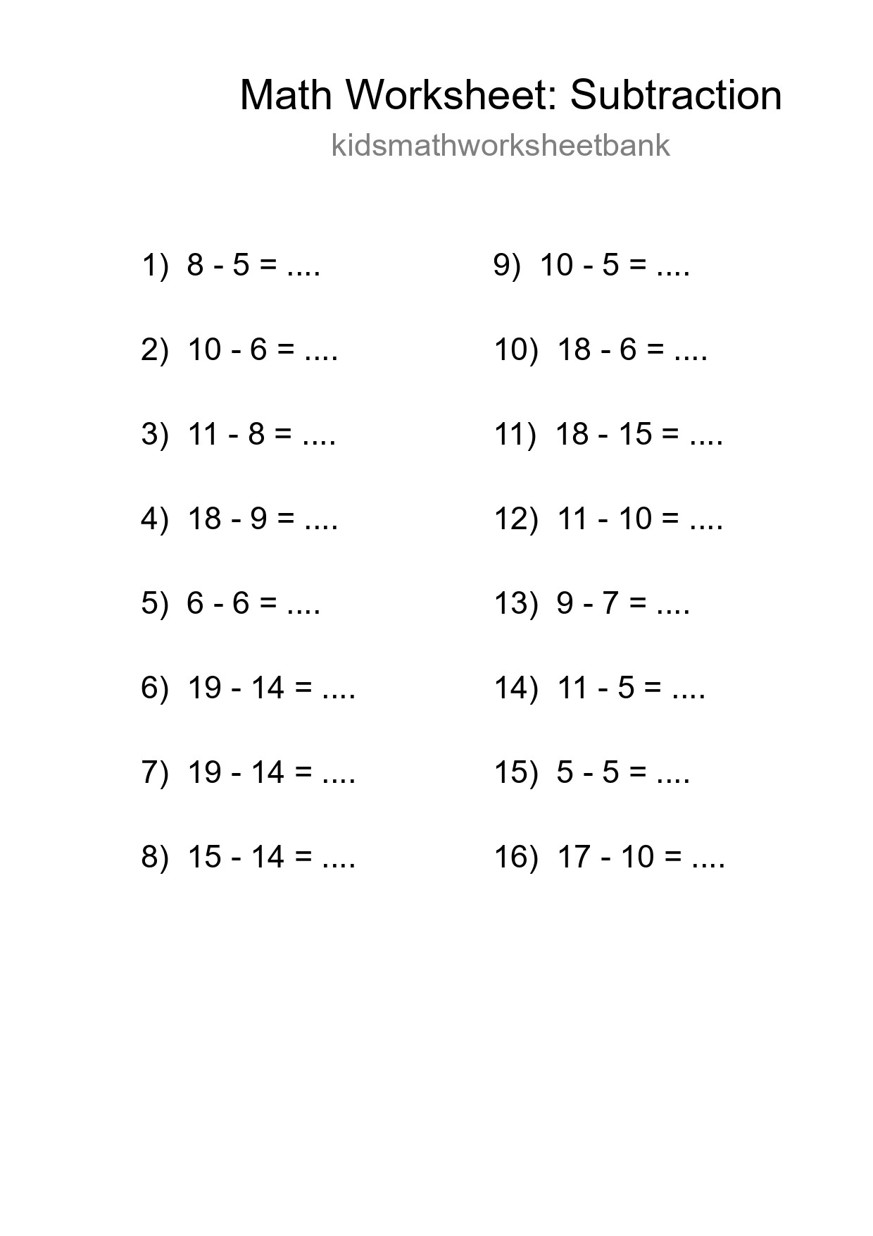 Printable Free 16 Subtraction Math Worksheet For Grade 2 - Part 52