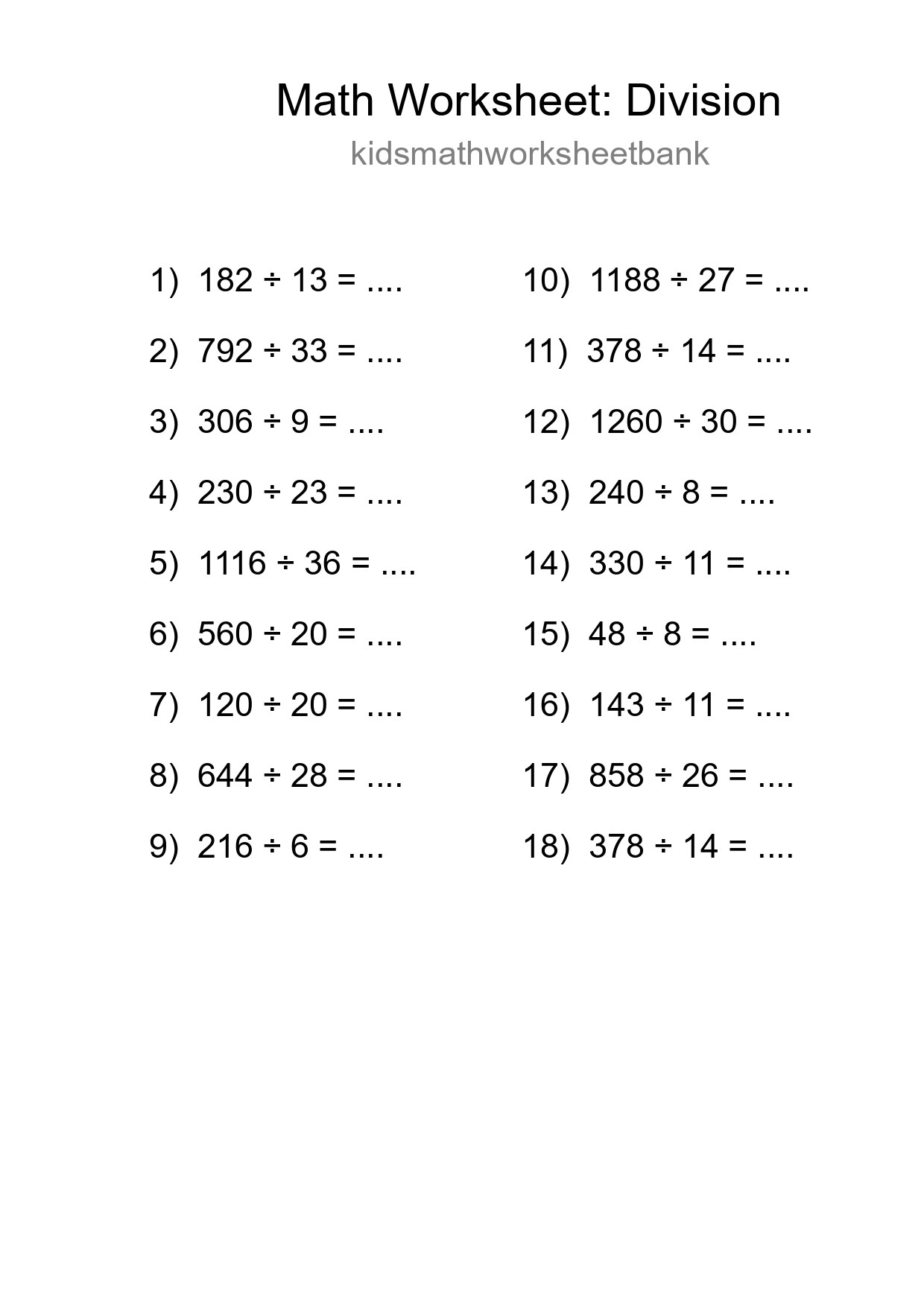 Printable Free 18 Division Math Worksheet For Grade 2 - Part 70