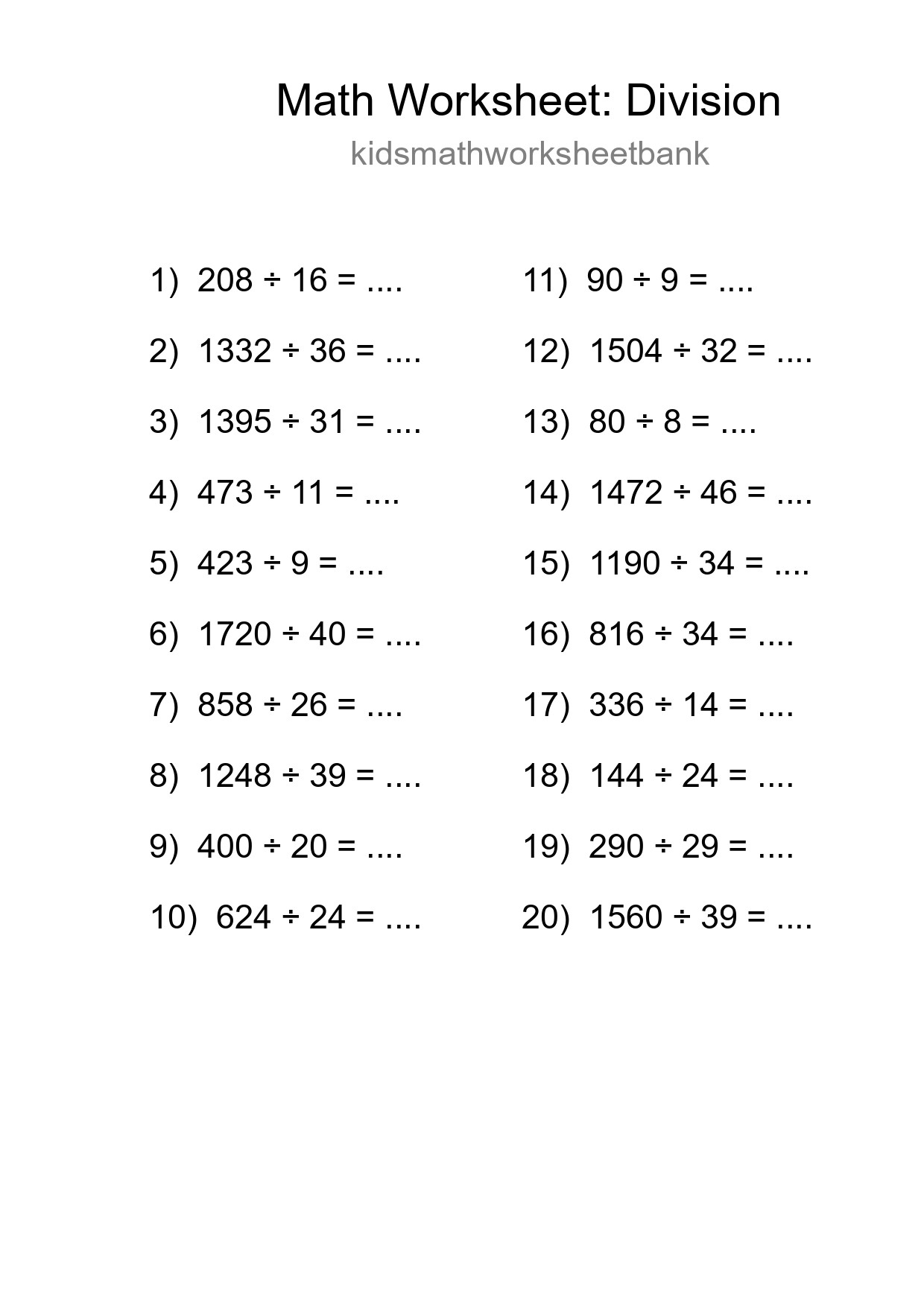 Printable Free 20 Division Math Worksheet For Grade 2 - Part 158