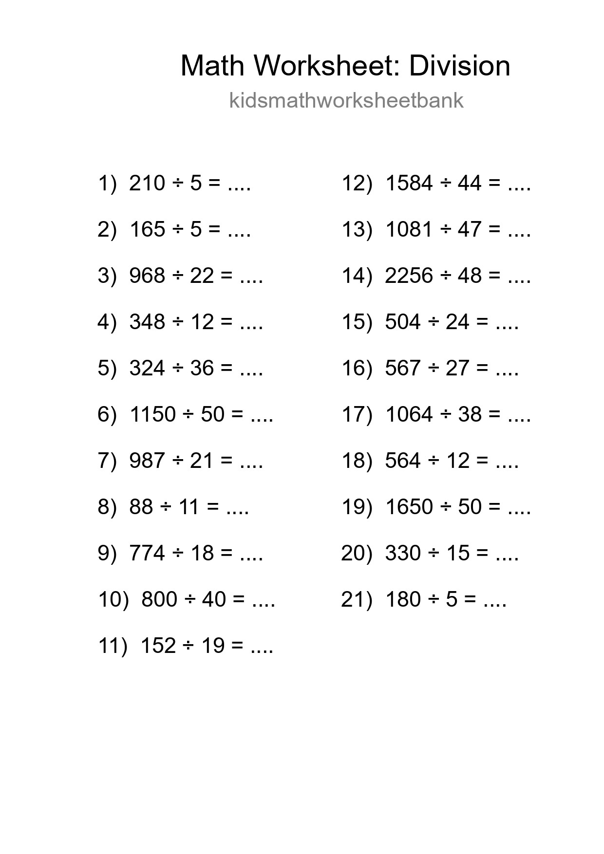 Printable Free 21 Division Math Worksheet For Grade 2 - Part 37