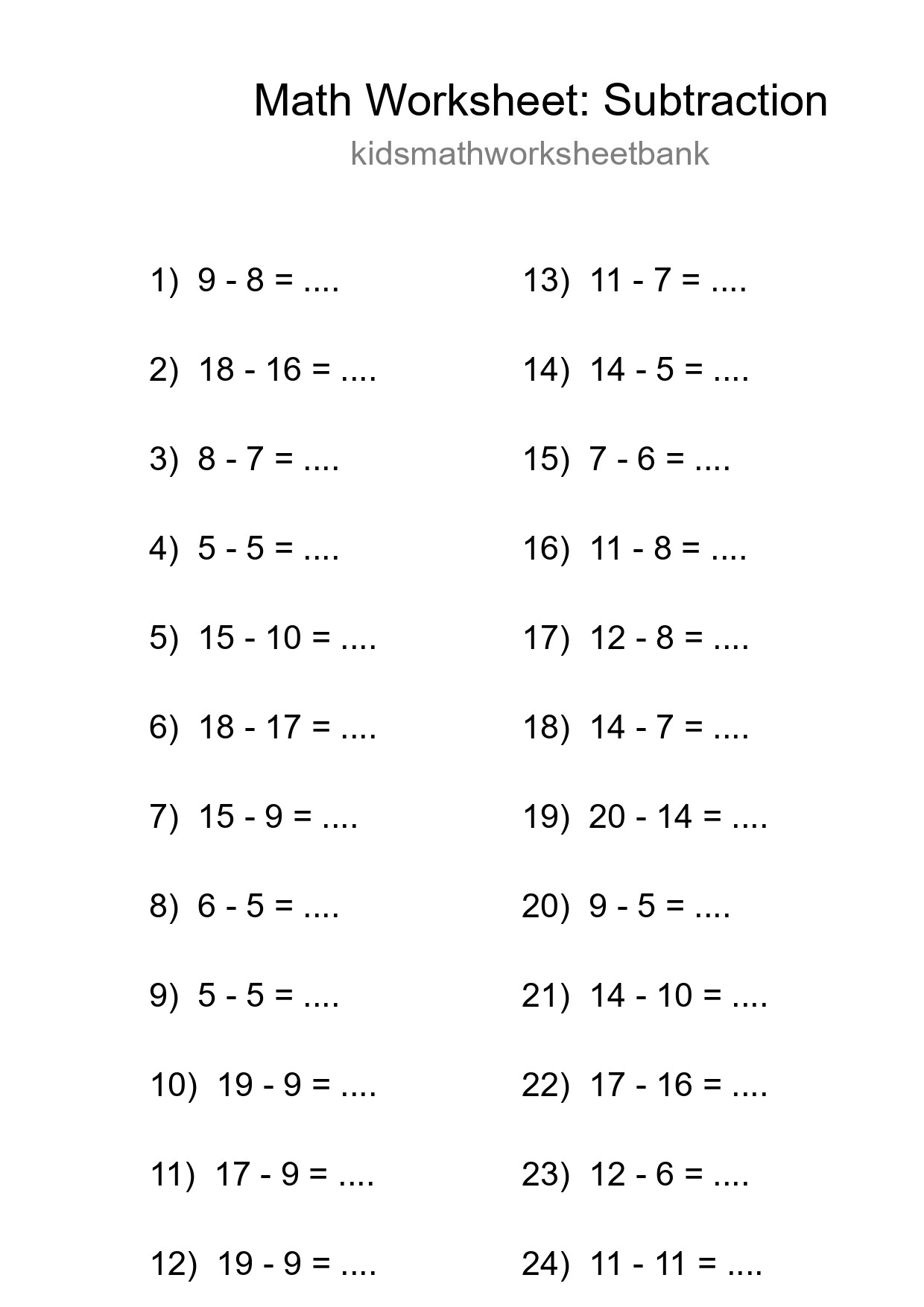 Printable Free 24 Subtraction Math Worksheet For Grade 2 - Part 162