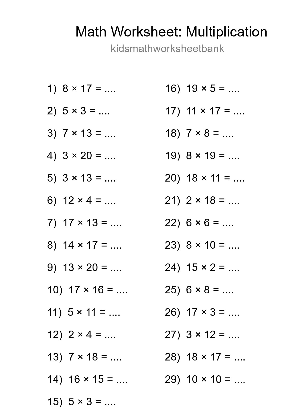 Printable Free 29 Multiplication Math Worksheet For Grade 2 - Part 51