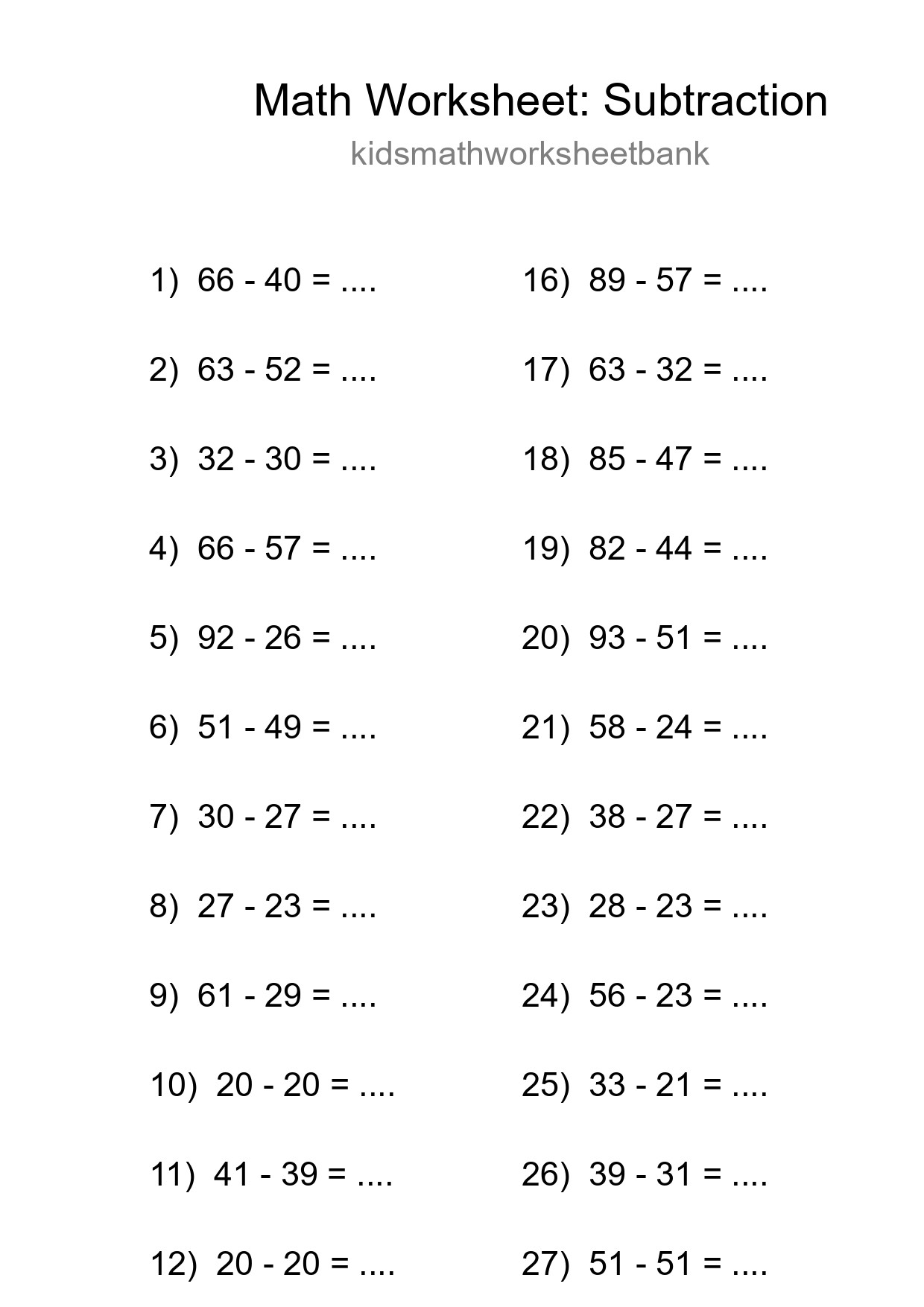 Printable Free 29 Subtraction Math Worksheet For Grade 3 - Part 30