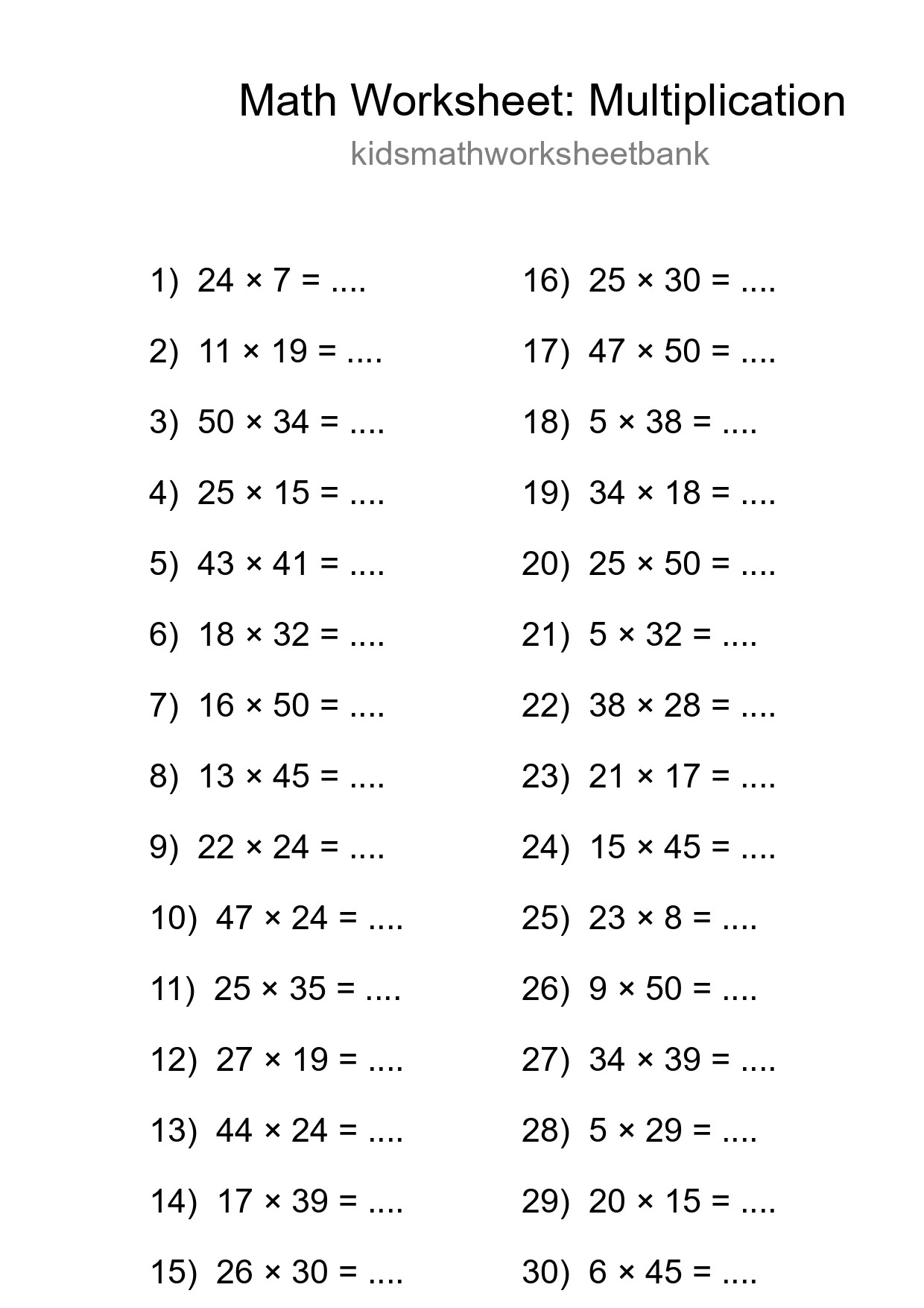 Printable Free 30 Multiplication Math Worksheet For Grade 2 - Part 29